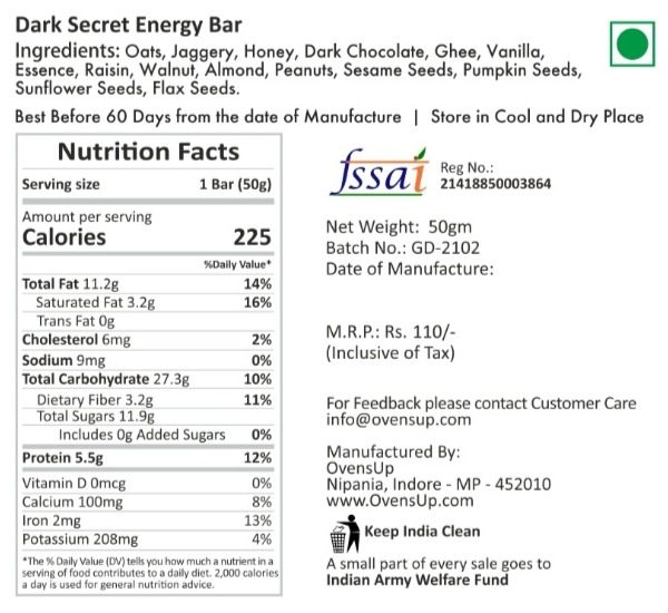 Dark Secret Energy Bar Nutrition Facts